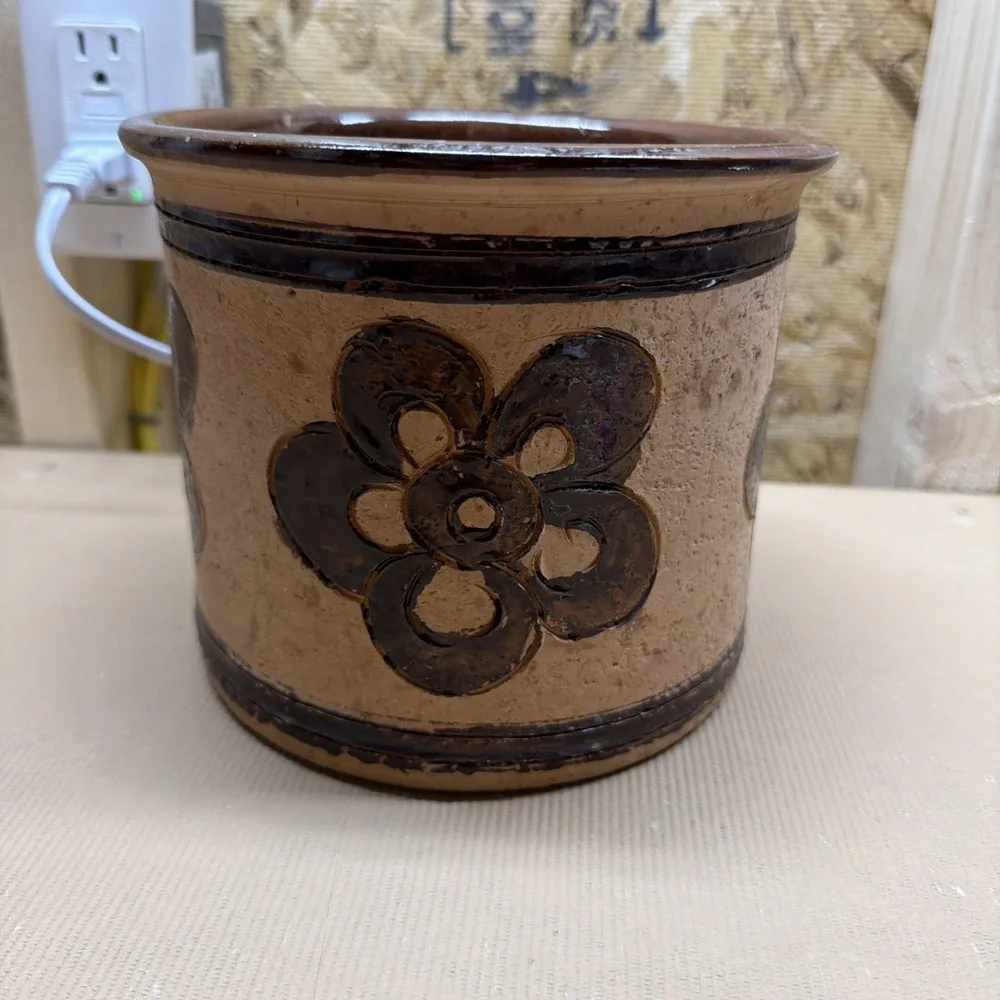 Vtg MCM Stoneware Clay Handmade Crock Made In Italy 6